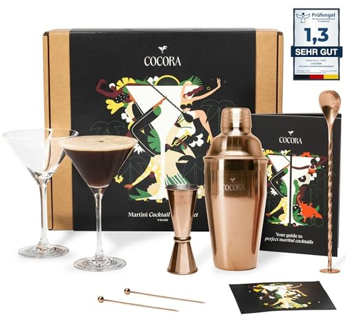 Cocora Martini Cocktail Set Regalo | Set Barman da 8 Pezzi | Kit Cocktail | Shaker Cocktail | Dosatore Cocktail | Bicchieri Cocktail | Cucchiaio Cocktail | Idea Regalo | Eco Friendly (Rose)