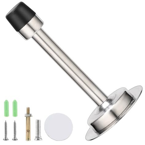 Misuyue Self Adhesive Door Stoppers, 6 inch/15cm Tall Metal Door Stop with Rubber Buffer Contains Fasteners (Silver)