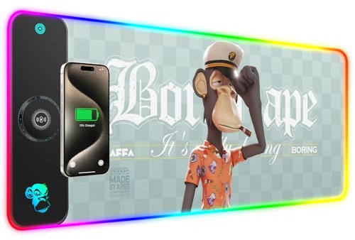 GIM RGB Gaming Mauspad mit 15W Wireless Charging, Bored Ape Yacht Club -(BAYC) NFT Edition LED Mauspad mit 10 Lichtmodi, Extra großes Mauspad 800x300x4MM, Computer Tastaturmatte für Gaming (BAYC-B)