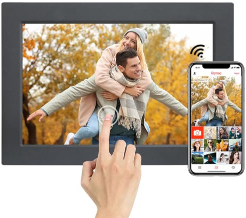 Frameo Digitaler Bilderrahmen WLAN - 10,1 Zoll Digitaler Fotorahmen 1920x1200 HD Touchscreen mit 32GB Speicher, Automatische Rotation, Teilen Sie Fotos und Videos Sofort, Wandmontagefähig