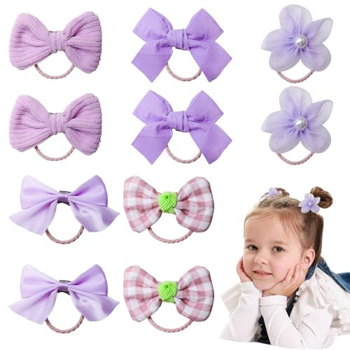 Coletero con lazo lila, 10 unidades, diseño de flores, pequeñas gomas para el pelo, lazos para el pelo, bonitos lazos con flores, lazo para el pelo, para mujer