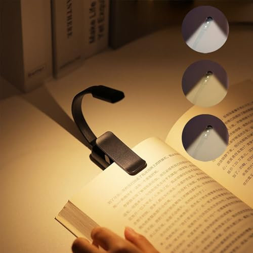 AMFUN Luce di Lettura, Luci da Libro a LED, Lampada da Lettura Ricaricabile con 3 Luci di Protezione per Gli Occhi, Luce da Libro con Clip a Collo d'oca Flessibile a 360°