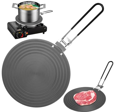 Yuragim Placa adaptadora de inducción, placa adaptadora de inducción de 24 cm, adaptador para el uso de cafeteras y utensilios de cocina en placas de inducción, con mango plegable