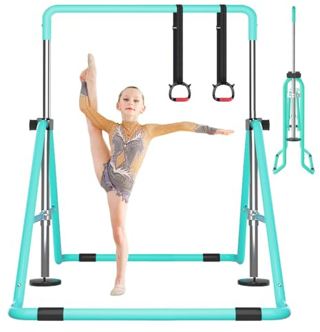 DOBESTS Barra da ginnastica per bambini, pieghevole, orizzontale, regolabile in altezza, per ginnastica, attrezzatura per allenamento ginnico per casa, palestra, interni ed esterni
