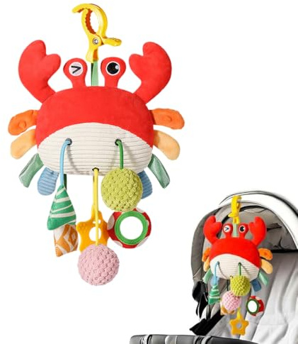 EIHI 1 Pièce Jouet à Suspendre avec Corde à Tirer, Jouets à mâcher pour bébés avec Miroir, Hochets pour Bébés, pour Les bébés dans Le lit de la Poussette et Le siège de la Voiture