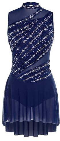 Yhong Abiti da Ballo per Pattinaggio Artistico Donna Body Senza Maniche con Paillettes Costume da Danza Ginnastica Ritmica Blu Navy S