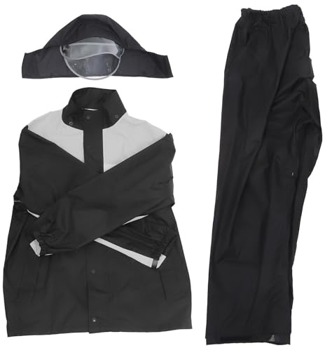 WRITWAA Conjunto para Motociclista Hombre XL Chaqueta y Pantalones de Lluvia Resistentes al Viento en Negro y Gris Traje de Lluvia para Exteriores Bandas Reflectantes para Moto
