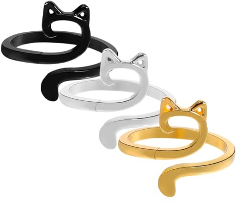 CLISPEED Anelli per Maglieria Professionali in Lega di Zinco, Set da 3 Anelli Aperti all’Uncinetto Design Gatto, Supporti Dita Guidafilo Antivesciche per Lavoro a Maglia e Uncinetto