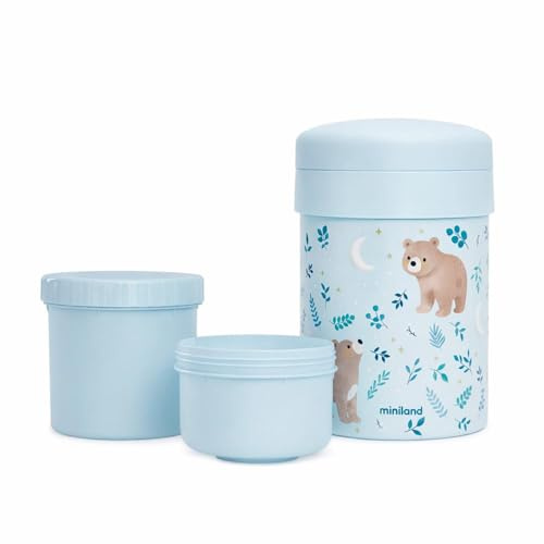 Miniland Thermetic Contenitore Termico per Alimenti 700 ml con 2 Contenitori Ermetici, Acciaio Inox, Senza BPA | Bear