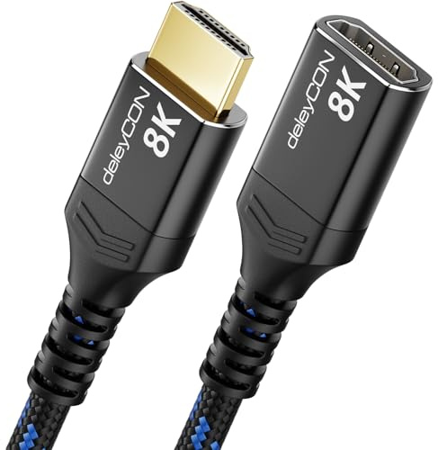 deleyCON 2m 8K HDMI 2.1 Förlängningskabel - för TV, Monitor, PS4, PS5, Xbox, Dolby Atmos Soundbar eARC HDR10+ 48Gbps Kabel Förlängning Koppling Adapter - 8K@60Hz, 4K@120Hz/144Hz, 2K@240Hz