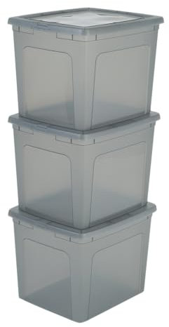 Iris Ohyama Vielseitige Aufbewahrungsboxen, 30L, 3er-Set, Grau, Deckel leicht schließbar, Stapelbar, Plastik, Für Schrank, Regale, Klassenzimmer, Organisation, Spielzeug, Kunstbedarf, Schuhe, MCB-30