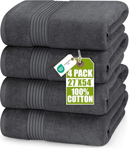 Utopia Towels - Juego de Toallas Baño (Paquete de 4, 69 x 137 cm) Toallas Ducha Algodón 100% Ring-Spun Alta Absorción y Secado Rápido (Gris)