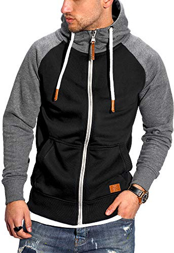 Rello & Reese Herren Sweatjacke Hoodie Zip-Jacke Kapuzenpullover MT-7681 [Schwarz,