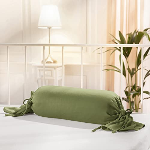 Erwin Müller Nackenrollenbezug Interlock Mako-Jersey - Serie München - perfekte Passform, formstabil, bügelfrei, mit Bindeband - olivgrün Größe 40x15 Ø