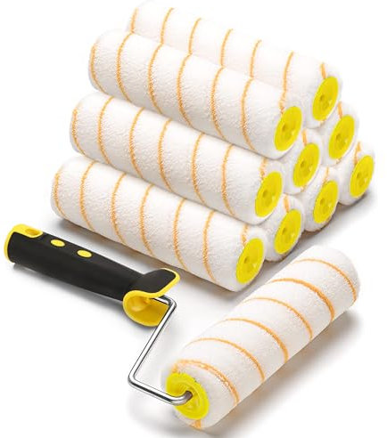 ZJTAPE Farbroller - 11 Stücke Set Profi Farbwalze, 10 Malerwalze Polyacryl - Komplett Streichset, Teleskopstange aufsteckbar, Maler Farbzubehör - Fassadenfarbe, Streichputz, Home Deko