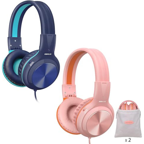 SIMOLIO 2 Lot Casques Filaires avec Micro, Casque Pliable avec Volume Limité (85/94/104dB) et Prise Partagée pour Téléphones Portables, Tablettes, Smartphones, PC, Enfants, Adolescents, école, Voyage