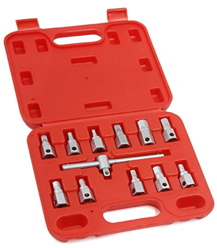 Ruilogod 12 In 1 Oil Drain Sump Tool 3/8 Wrench Socket Key Set Filter Gearbox