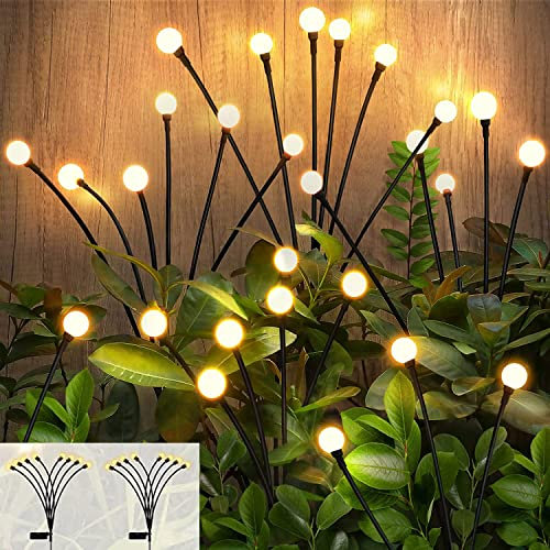 TIYUPA 2 Pack Solar Powered Firefly Lights, 8LED Outdoor Waterproof, Starburst Swaying Solar Firefly Garden Lights, Warm White