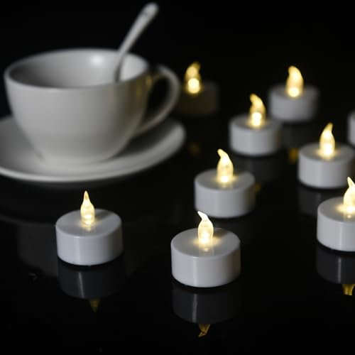 Lot de 12 bougies chauffe-plat LED réalistes et lumineuses sans flamme vacillante, pour fêtes saisonnières et festives, blanc chaud