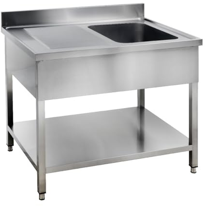 GastroHero Spültisch Edelstahl 120x60 cm mit 1 Becken rechts Aufkantung Grundboden zur Selbstmontage Profi Gastronomie Basic-Serie AISI 201