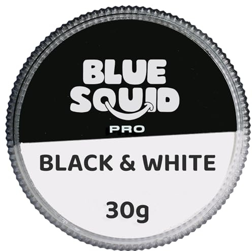 Blue Squid PRO Face Paint - Professional Water Based Single Cake Facepaint & Body Paints - SFX Makeup, Kids Adults Painting for Costume, Halloween Face Paints for Children - Black & White 30g / 1oz