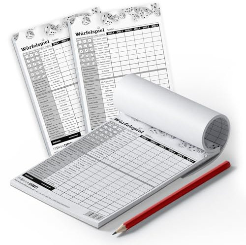 itenga Würfelspiel Block gut lesbar und übersichtlich (2 Blöcke DIN A6 10,5 x14,8cm - insgesamt 600 Spiele)