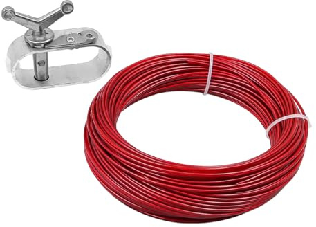 Hsthe Sea Tensor de Cuerda de Alambre con Cuerda de Alambre (100 pies de Largo), Tensor de Cuerda Tensor, Tensor de Alambre Fuerte, Cuerda de Alambre para Lona de Piscina (Rojo)