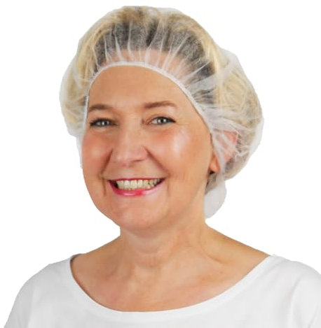 100x ARNOMED Baretthauben Weiß, Haarnetz 52cm Umfang, OP Haube aus Vlies-Stoff, OP Haube Einweg, Haarnetz für Küche & Zahnarzt, Haube, Haarnetze Arzt Zubehör, OP Hauben Unisex, Bonet Haube für Haare