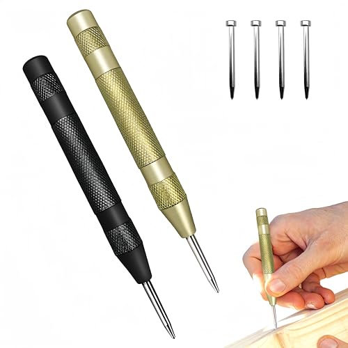 Punzones centrales automáticas de resorte con 4 punzones de punta central, punta automática, punzones centrales de resorte tensión para madera, pared, metal