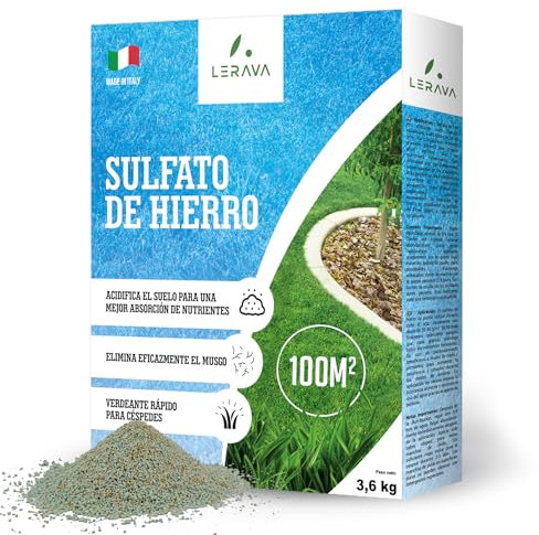 LERAVA® - Sulfate de Fer - Anti-Mousse Gazon [Granulation Fine] - 3,6 kg - Riche en Fer, Potasse et Magnésium, Favorise Couleur Intense et Résistance - Idéal pour Terrains de Sport et Greens,