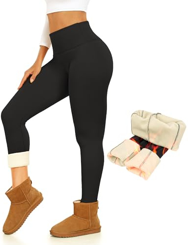 Thermal Thick Fleece Lined Leggings -High Waisted Warm Winter Yoga Pants for Women Running Workout Leggings A-Black