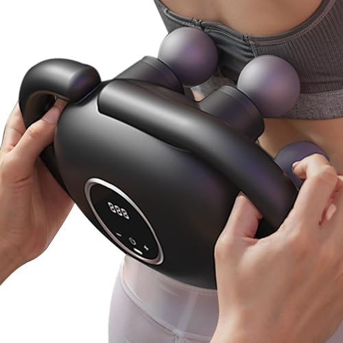 Mimoqk Masajeador muscular de 4 cabezas, masajeador de espalda de 4 cabezas - Masajeador eléctrico portátil de 4 cabezas - Masajeador deportivo compacto con 6 nudos de masaje, masaje
