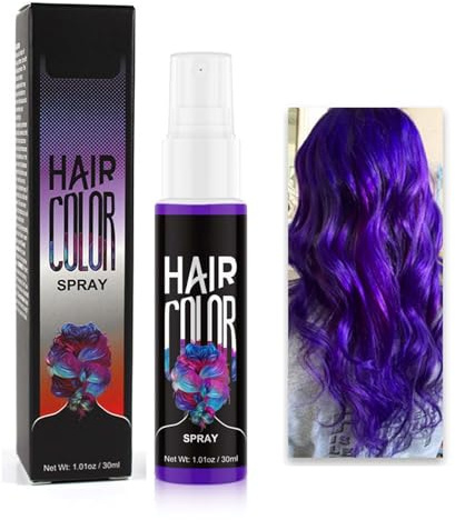 Haarspray Farbe, Temporäre Haarfarbe Blau, Farbiges Hair Dye, Liquid Blue Hair Color S-pray Abwaschbar und Sicher, Schnelle Haarfärbung, Haar Colorationen für Halloween, Karneval, Cosplay (Lila, 30ML)