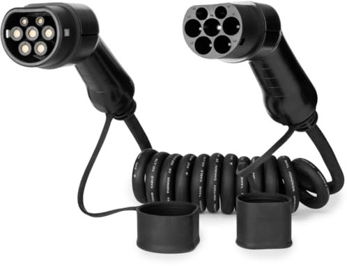 EVloaded Cavo di ricarica tipo 2 per auto elettriche, 16 A, 3 fasi, 3 m a spirale – Soluzione di ricarica VE durevole e flessibile