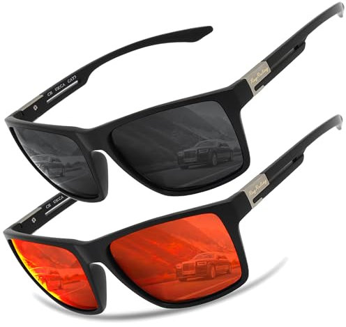 Rayruling 2 Paar Sonnenbrille Herren Polarisierte Damen, Sport Sunglasses Men Schwarz,Retro TR90 Ultraleicht Rahmen, UV400 HD Golf/Fahren/Angeln/Reisebrille/Outdoor-Sportarten Mode Sonnenbrillen