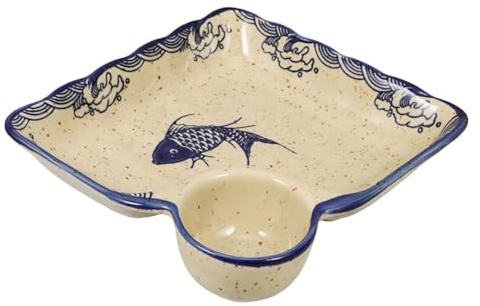 DECHOUS Piatto per Sushi in Ceramica Blu con Scomparto per Salsa Centrale, Resistente All’usura e Difficile da Rompere, per Ristoranti e Presentazioni Semplici