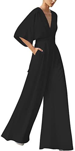 YIzdegg Jumpsuit damer sommar vida ben sparkbyxor kortärmad sparkdräkt v-ringad bodycon oversize andas i ett stycke mjuk och ventilerande lekdräkt byxor hängselbyxor med stora fickor