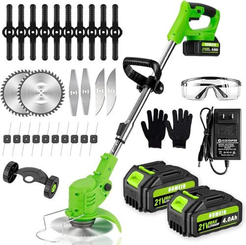 Desbrozadora Bateria, Recortabordes Eléctrico con 2 4.0Ah Baterías y Cargador Rápido, Recortabordes Baterías y Cortadora de Bordes 2 en 1, Desbrozadora Electrica Adecuado para Cortar Césped de Jardín