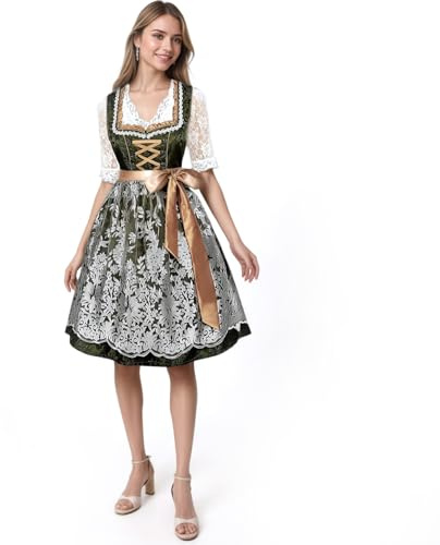 VICTERR Dirndl - Vestido largo tirolés para mujer, falda tirolesa, 3 piezas para Oktoberfest, ocasiones especiales, verde, 36