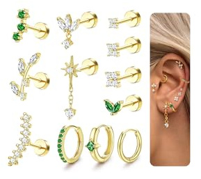 Milacolato Helix Piercings Kirurgisk Stål Örhängen Piercing Ohrstecker Set, Rostfritt stål