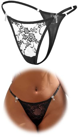 sunshinelady Perizoma Donna Tanga Pizzo Bikini Sexydonna Hot Mutandine Taglie Forti Slip Brasiliana Vita Bassa Micro Perizoma Biancheria Intima Sexy Intimo Lingerie Women Underwear Thong Nero S