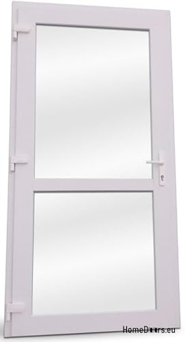 Porta d'ingresso in plastica 90x210 cm DIN sinistra | Porta laterale con vetro di sicurezza | Set completo di porta per cantina per negozio, garage, casa | Porta d'ingresso con serratura a 4 punti e
