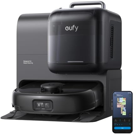 eufy E28 Omni Robotdammsugare och Mopp Combo, HydroJet System, med Bärbar Djuprengörare för Mattor, 20 000 Pa Tiurbo Sugkraft, Ingen Trassel, Hörn-till-Hörn Djupstädning