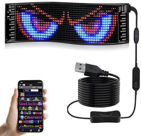 Panneau Affichage LED: Enseigne Lumineux - 17x7cm Plaque Lumineuse Voiture, Personnalisé Flexible Affichage LED Programmable App Contrôle pour la Magasin,Vitrine,Faire la fête