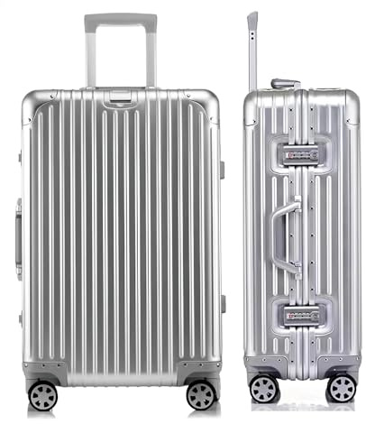 yewjog Koffer Handgepäck · Hartschalen in 100% Aluminium · Trolley Reisegepäck · Reisekoffer mit 4 Doppelräder · TSA Zahlenschloss (Silber, XL)