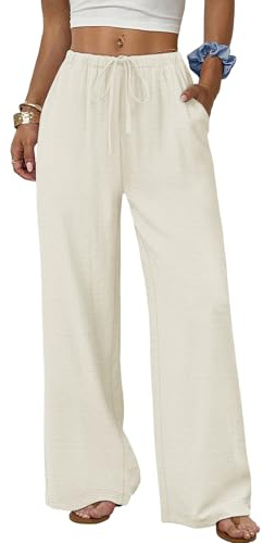 Cuptacc Pantalon Fluide Femme Été Décontracté Pantalon de Travail Femme Taille Haute en Tissu Jambe Droite