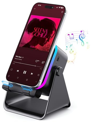 BOLONMI Wireless Bluetooth Induction Speaker, Phone Speaker Amplifier with Colorful Lights & 3500mAh Battery, Portable Phone Stand Compatible with iPhone/iPad/Android/Samsung - Black