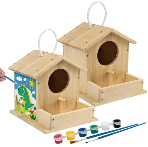 QingWing 2 Piezas Casa Madera Pajaros Para Pintar 15×17×17,3 cm