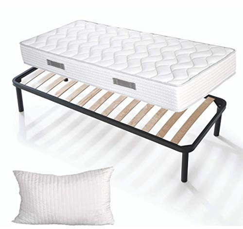Evergreenweb - Kit Rete e Materasso Singolo 80x190 Alto 20 cm + Cuscino Memory Foam Gratis, Set Letto Materasso Effetto MASSAGGIANTE e Rete Singola a Doghe in Legno Naturale Ortopedica Offerta