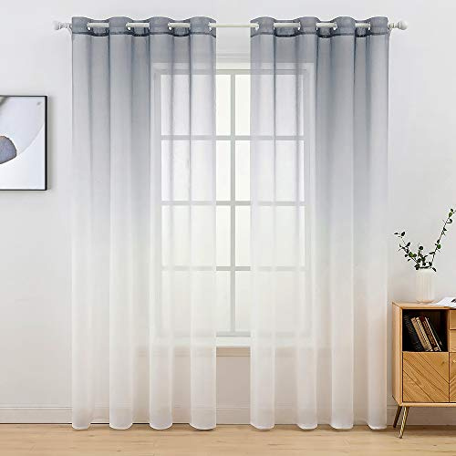 MIULEE 2 Unidades Cortinas Translúcida Visillo Suave Poliéster para Ventanas Balcon Color Gasa Moderna con 8 Anillas para Habitación Dormitorio Balcon Salón 140x225cm Degradado Gris